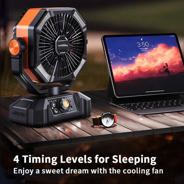 coldSky Camping Fan with 4 LED Lantern 8 Speeds Desk Fan 20000mAh Battery Portable Outdoor Fan for Outdoor Camping and Fishing - Image 3