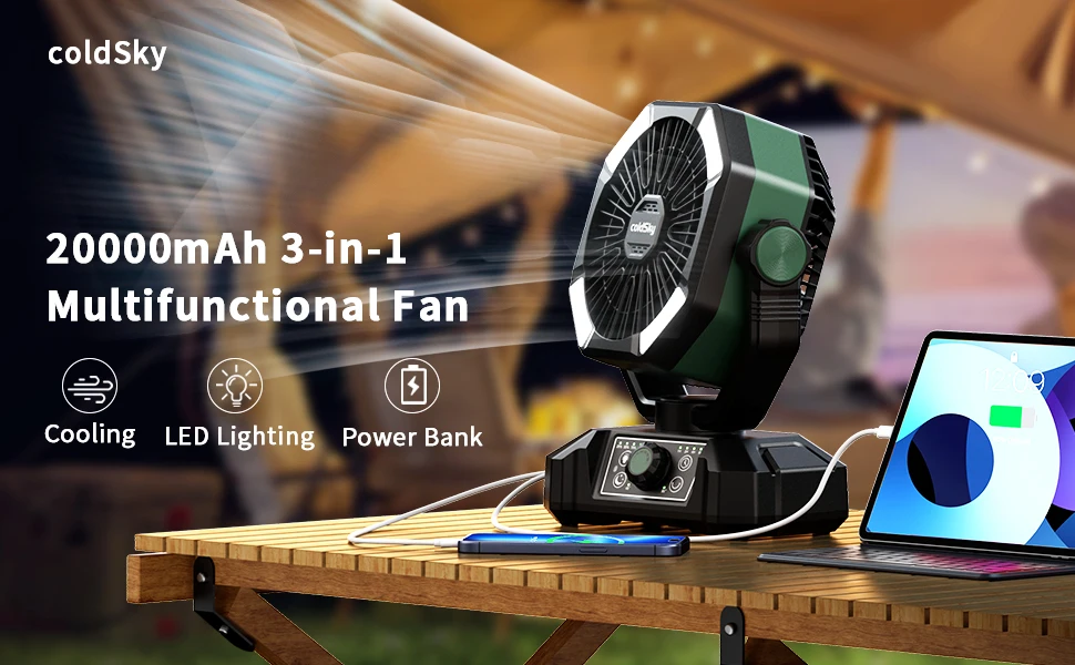 coldSky Camping Fan with 4 LED Lantern 8 Speeds Desk Fan 20000mAh Battery Portable Outdoor Fan for Outdoor Camping and Fishing coldSky Camping Fan with 4 LED Lantern 8 Speeds Desk Fan 20000mAh Battery Portable Outdoor Fan for Outdoor Camping and Fishing