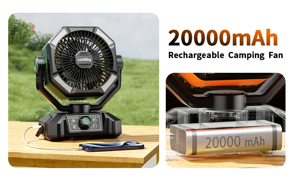 coldSky Camping Fan with 4 LED Lantern 8 Speeds Desk Fan 20000mAh Battery Portable Outdoor Fan for Outdoor Camping and Fishing coldSky Camping Fan with 4 LED Lantern 8 Speeds Desk Fan 20000mAh Battery Portable Outdoor Fan for Outdoor Camping and Fishing