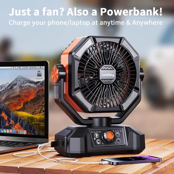 coldSky Camping Fan with 4 LED Lantern 8 Speeds Desk Fan 20000mAh Battery Portable Outdoor Fan for Outdoor Camping and Fishing - Image 5
