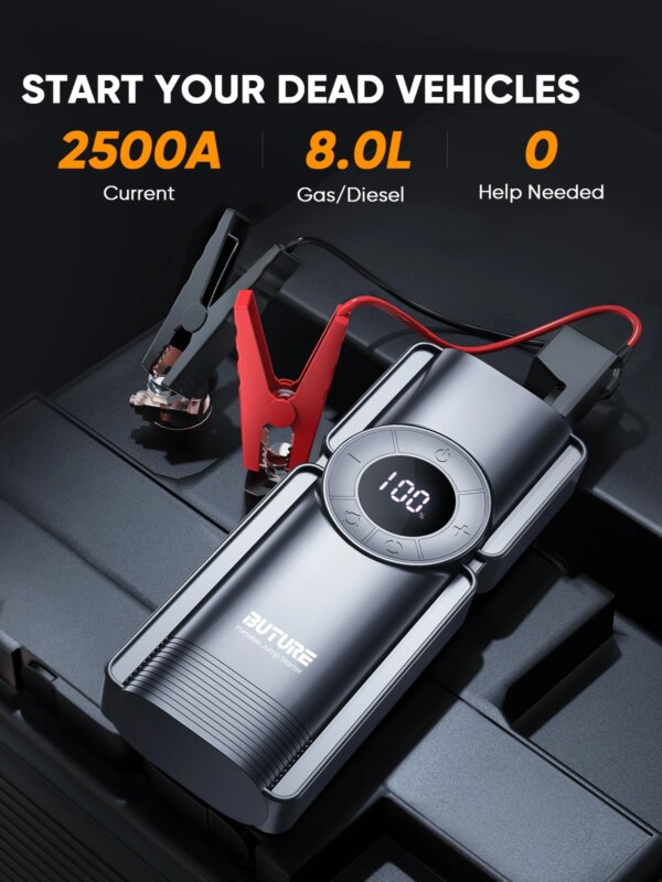 Buture 4 In 1 Jump Starter 150PSI Pump Air Compressor 20000mAh Power Bank 2500A Starting Device 15V Digital Tire Inflator - Image 3