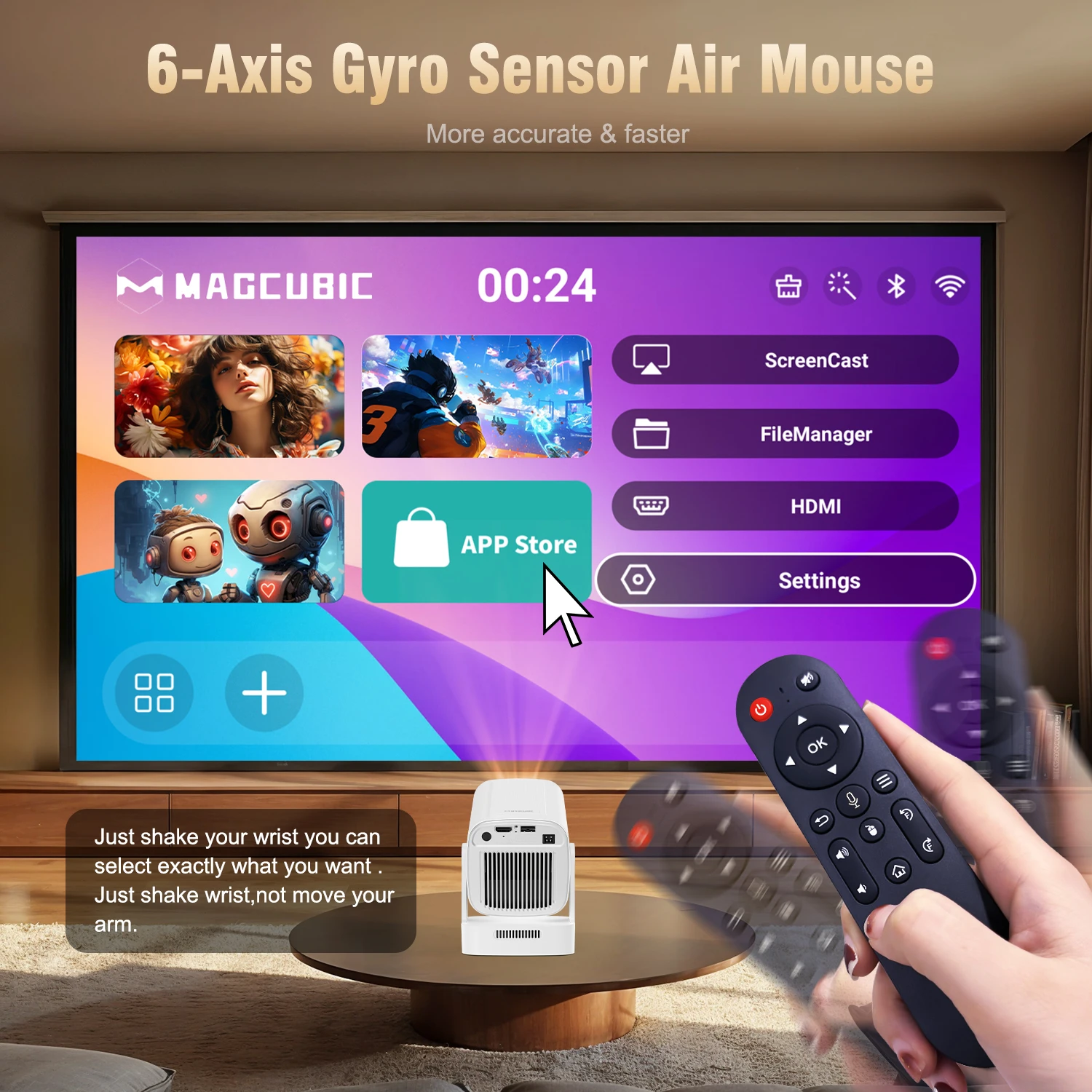Magcubic HY310 Mini Projector for Outdoor Movies Auto Focus 1080P 330ANSI Android 11 WiFi6 BT5.4 4K with Air Mouse Voice Remote Magcubic HY310 Mini Projector for Outdoor Movies Auto Focus 1080P 330ANSI Android 11 WiFi6 BT5.4 4K with Air Mouse Voice Remote