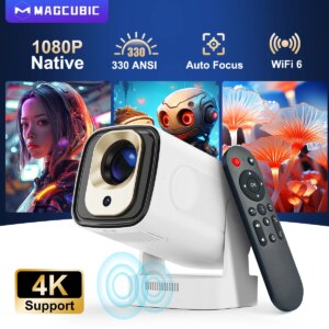 Magcubic HY310 Mini Projector for Outdoor Movies Auto Focus 1080P 330ANSI Android 11 WiFi6 BT5.4 4K with Air Mouse Voice Remote