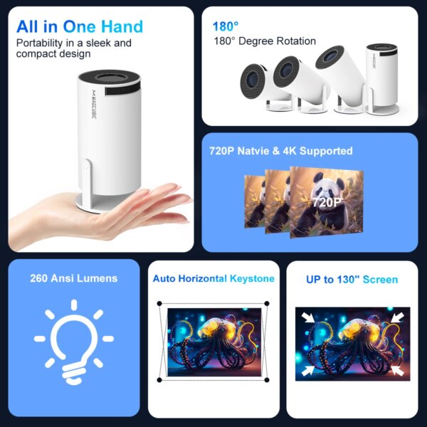 Transpeed Android 11 Wifi6 260ANSI Projector AllwinnerH713 1280*720P 4K180° flexible BT5.0 Home Cinema Outdoor portable Projetor - Image 2